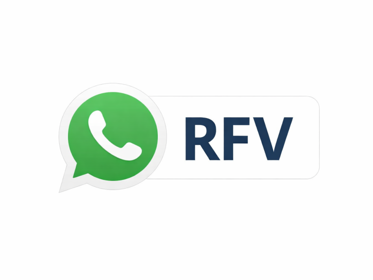 Whatsapp-Logo mit den Buchstaben "RFV" in blauer Schrift.